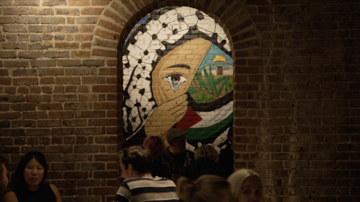Mural inside Ayat Palestinian restaurant on New York's Lower East Side on 16 October, 2023.